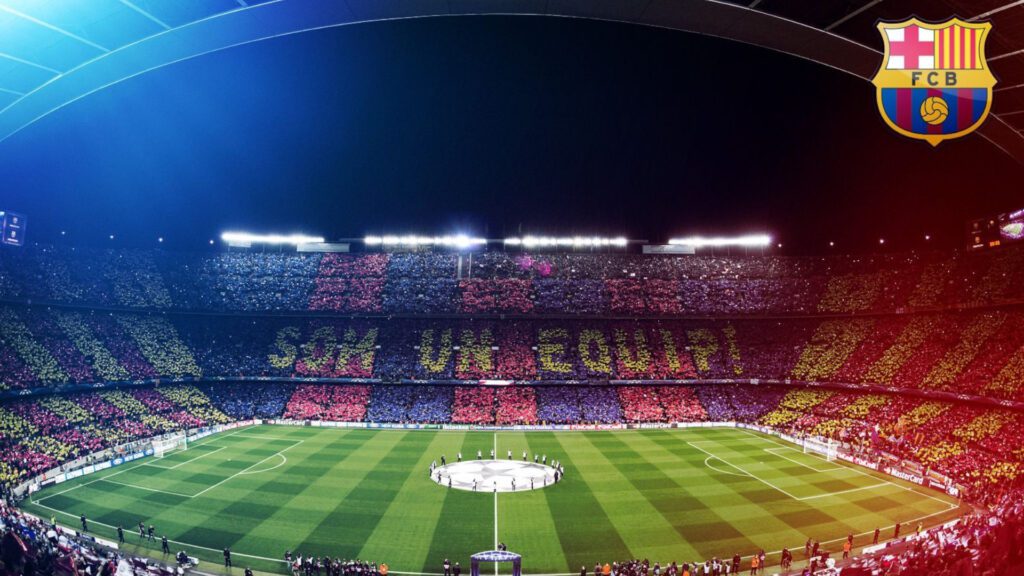 Fc Barcelona Soccer Game Night Camp Nou Johann Cruyff Arena Background For Zoom, Meet &Amp; Teams