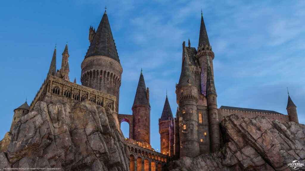 Harry Potter View Of Hogwarts Castle Background At Dusk For Zoom