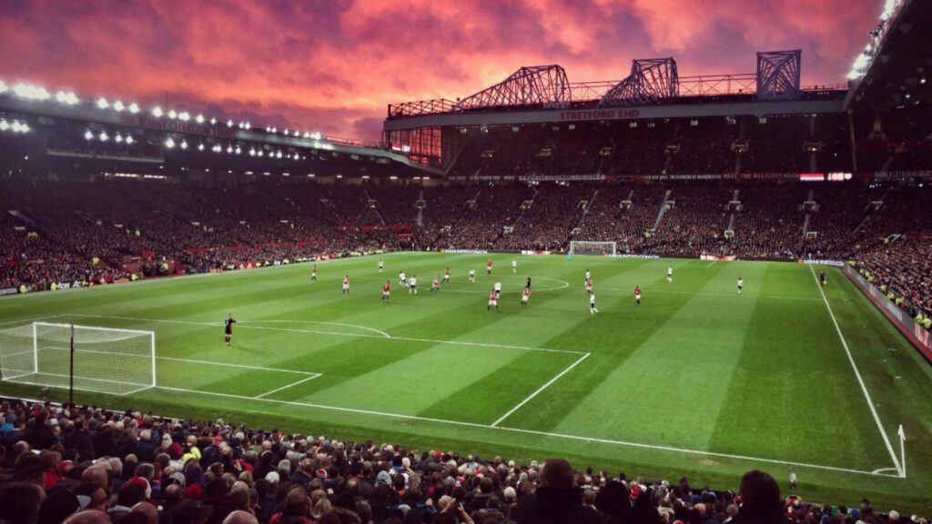 Man Utd football game night Old Trafford virtual background for Zoom, Meet & Teams
