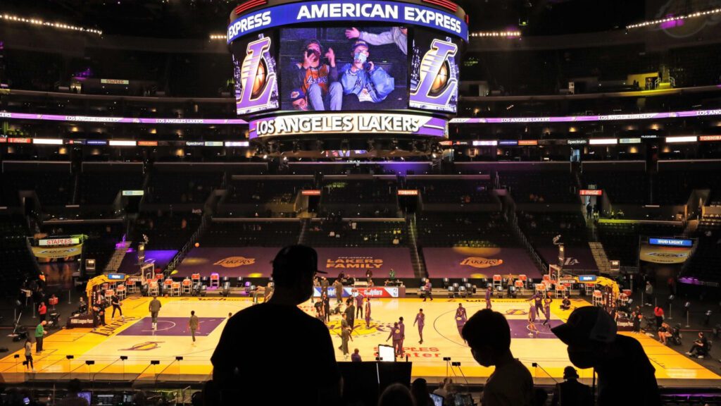 Los Angeles Lakers Staples Center Center Court Badge Virtual Background For Zoom Meet Teams